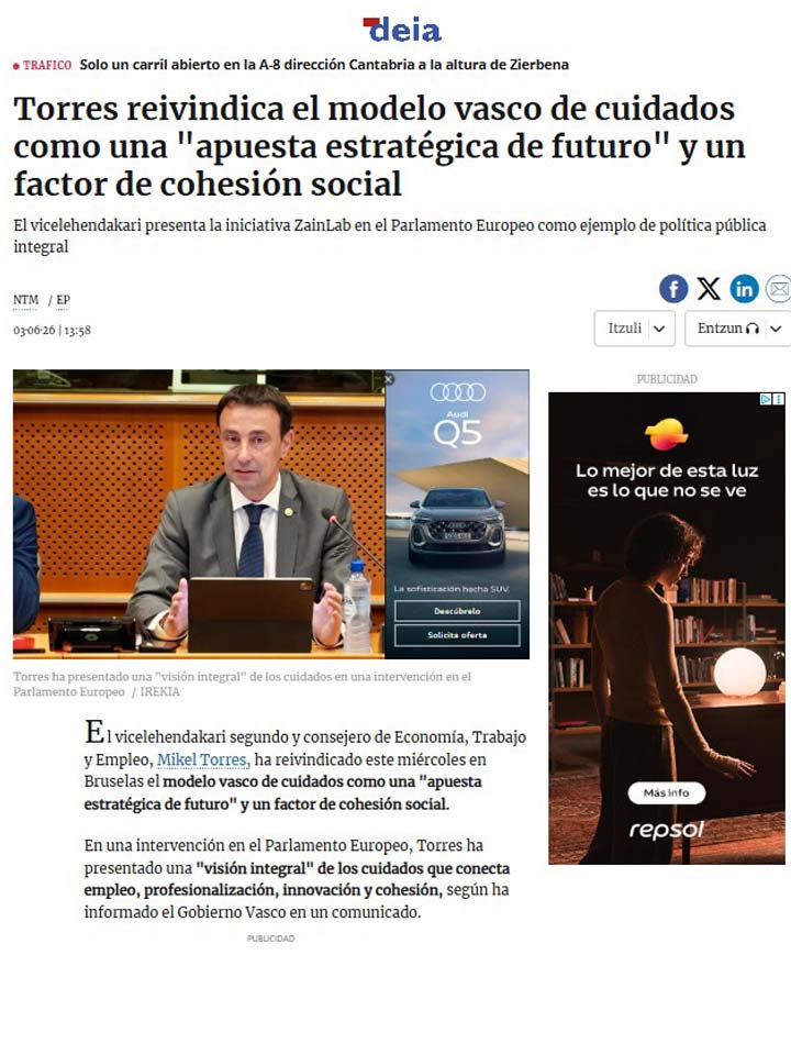 ZainLab lleva al Parlamento Europeo la experiencia vasca en empleo, capacitación y cuidados